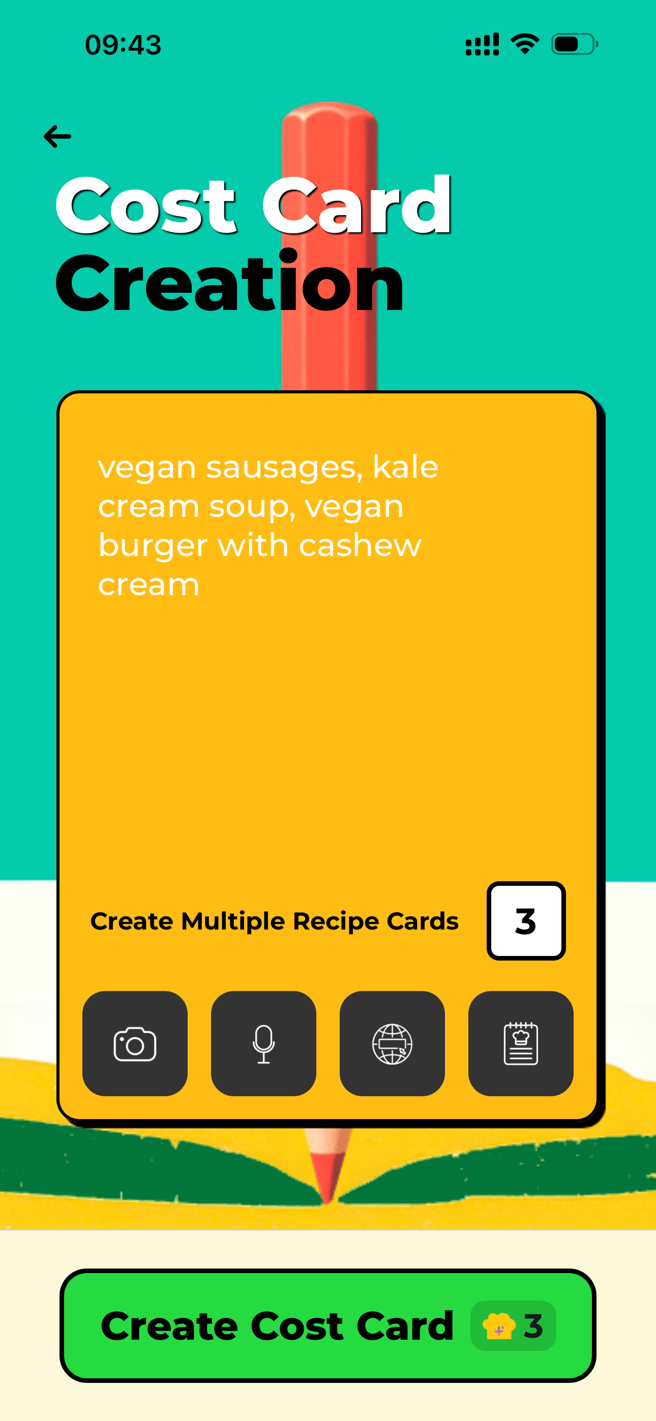 FoodTechGuru create recipe screen for AI menu engineering