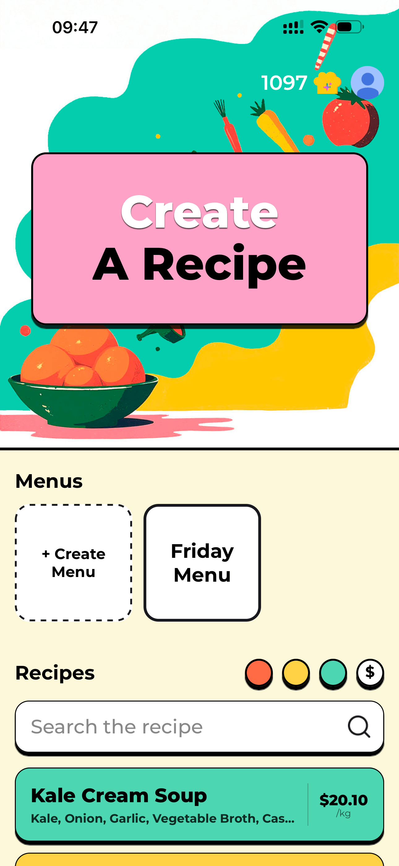 FoodTechGuru app workflow for recipe and price management