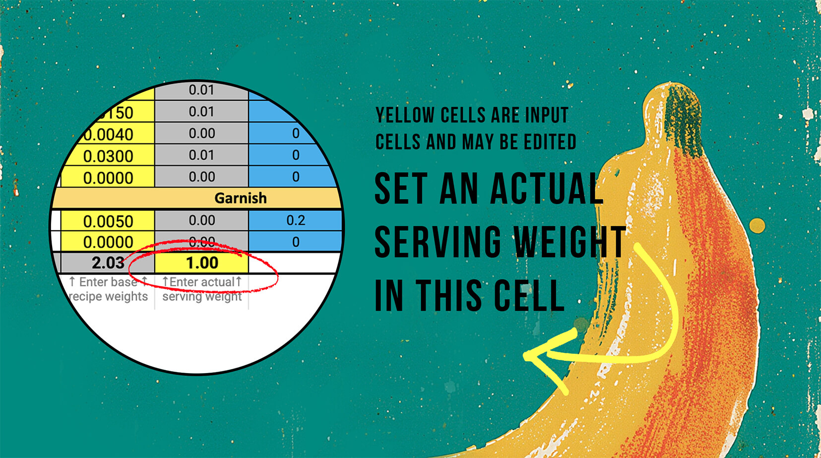 FoodTechGuru recipe cost card editable ingredient weight cells